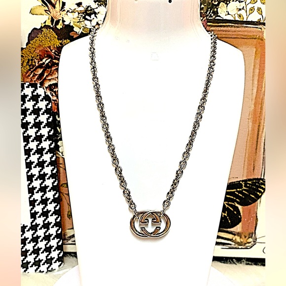 Gucci Interlocking Double G Silver 925 Men's Necklace W/Box - Picture 1 of 8